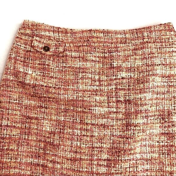 KENAR Tweed Pencil Skirt, Pink Coral Beige Size 2 - Picture 3 of 10